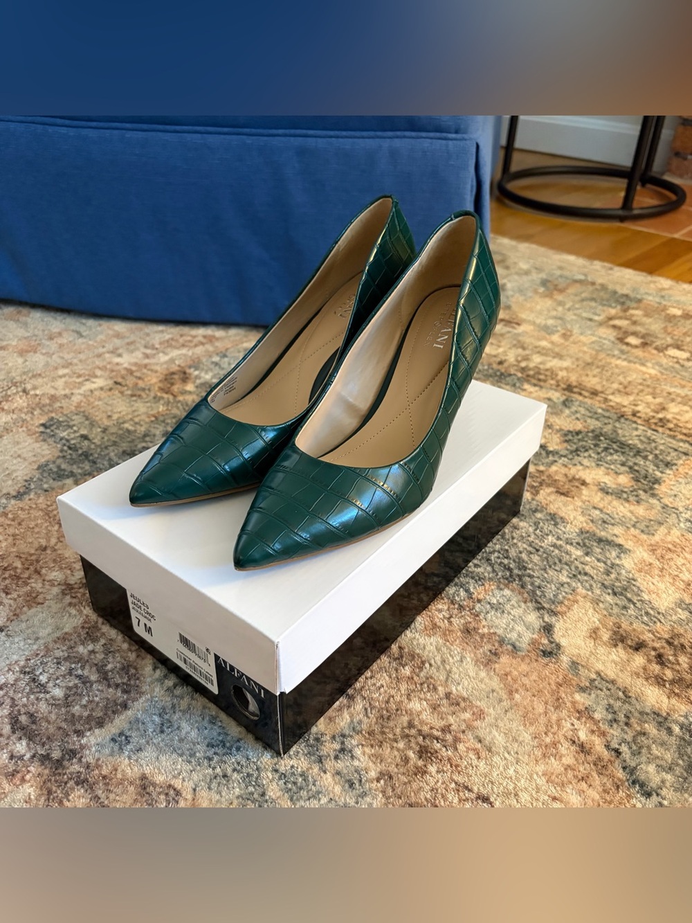 Alfani Step n Flex Jade Croc Green Heels size 7